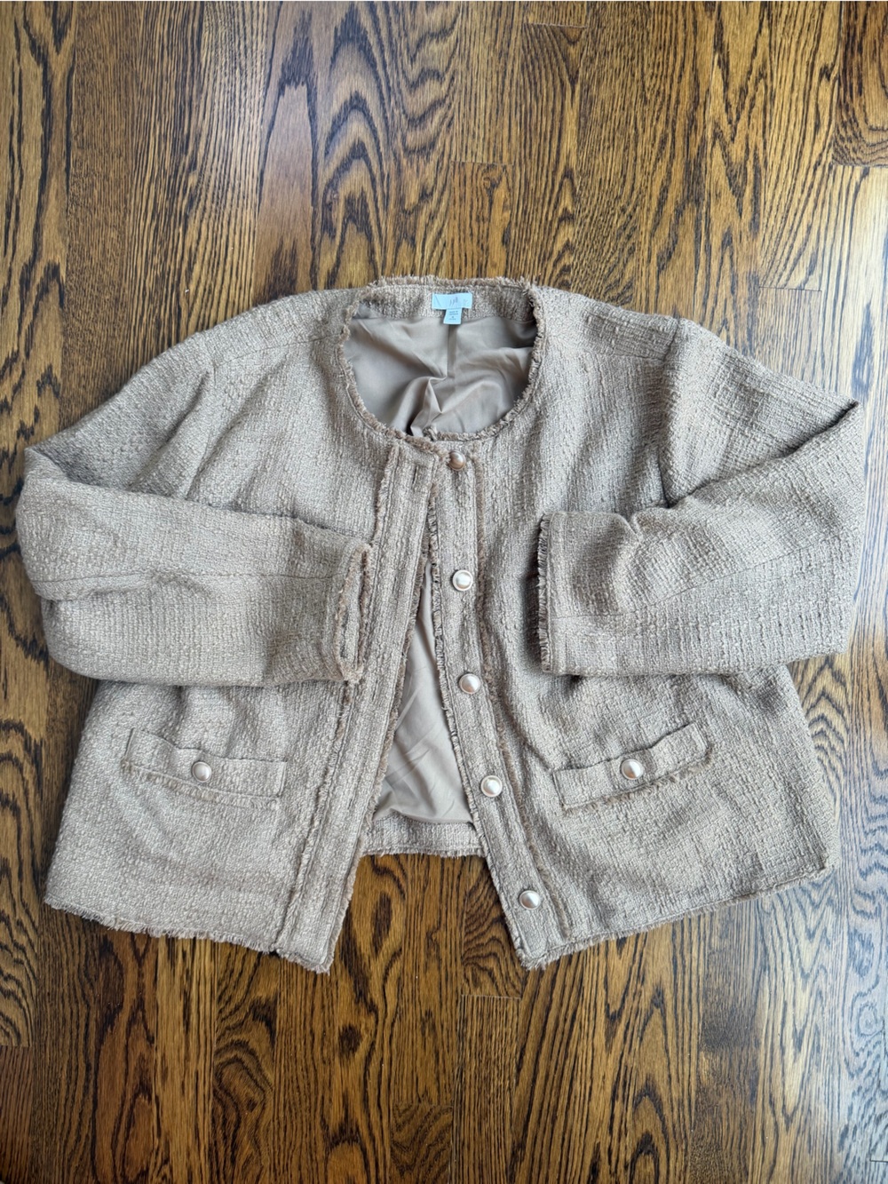 J. Jill Cotton Blend Beige Frayed Hem Preppy Women’s Blazer